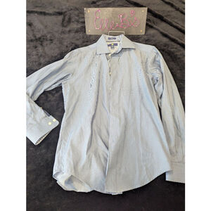 EUC Mens Egara Blue Stripe Slim Fit Button Up Shirt M